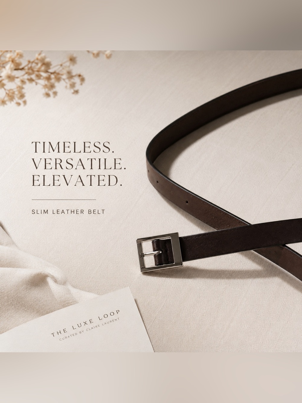 Classic Brown Leather Slim Belt - Men's